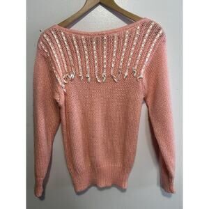 VTG Fashion Spirit Sweater Women's Medium Peach Long Sleeve Cottage Core 80s